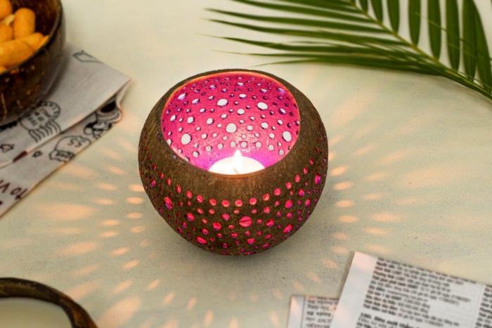 Teelichthalter aus Kokosnuss - pink